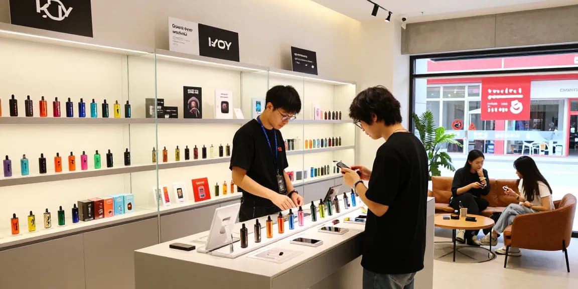 Vibrant shopping experience at the top disposable vapes shop in usa showcasing a variety of brands and flavors.