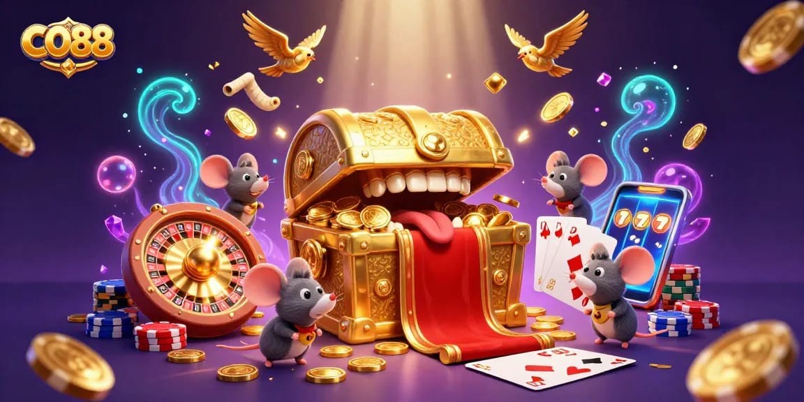 CO88 offers an exciting casino experience with animated treasure chests and vibrant gameplay elements.