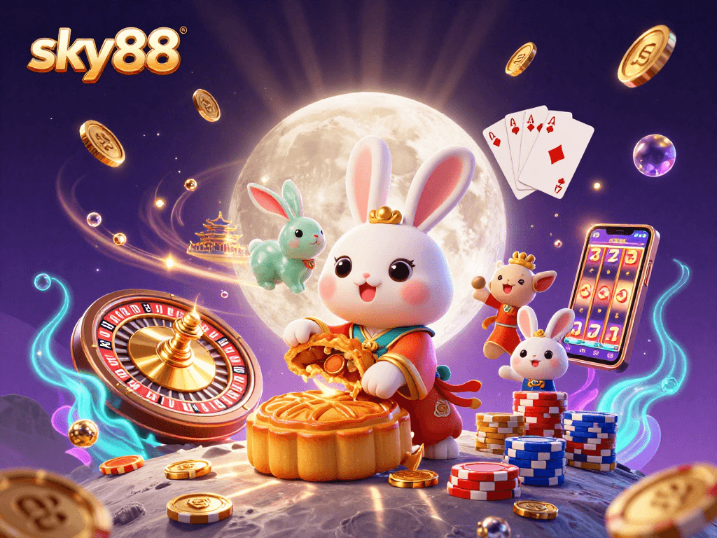 Experience the thrilling moonlit casino adventure with sky88, featuring enchanting characters and vibrant gaming elements.