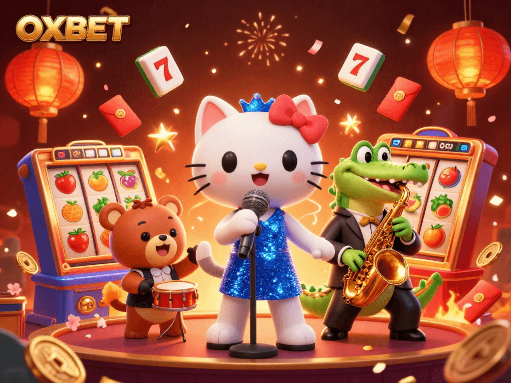 Experience the excitement of OXBET with a jazzy feline performance and dynamic casino elements.