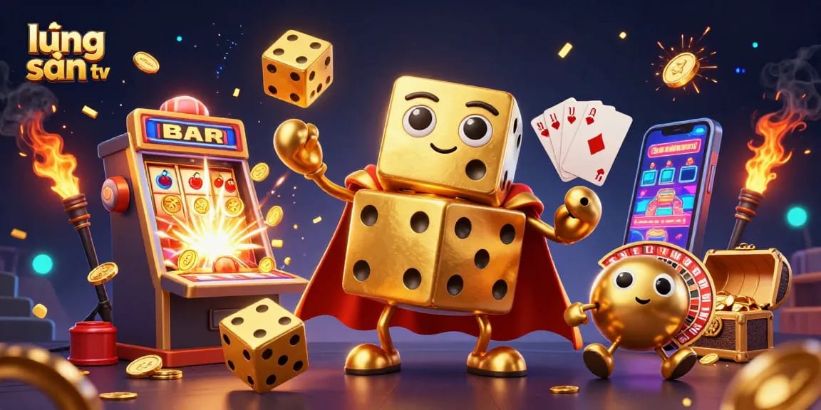 Experience thrilling action with lương sơn tv as golden dice juggle, coins burst, and casino excitement unfolds.