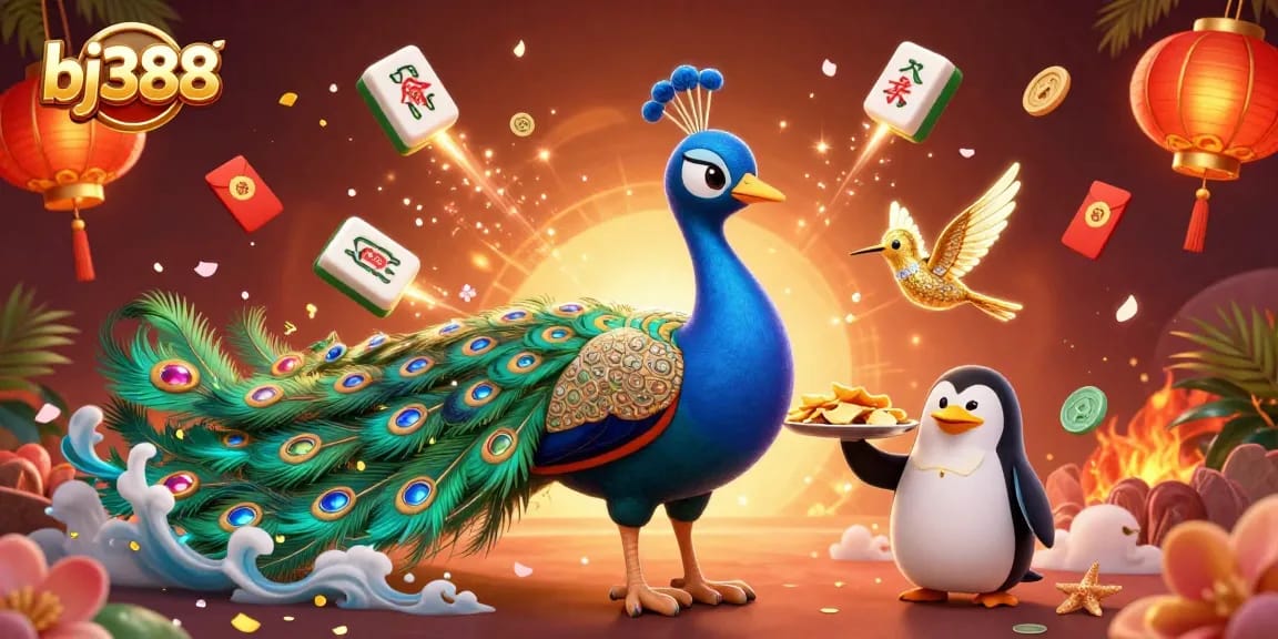 Engage with bj388's thrilling world through a vibrant illustration, showcasing exciting gambling elements.