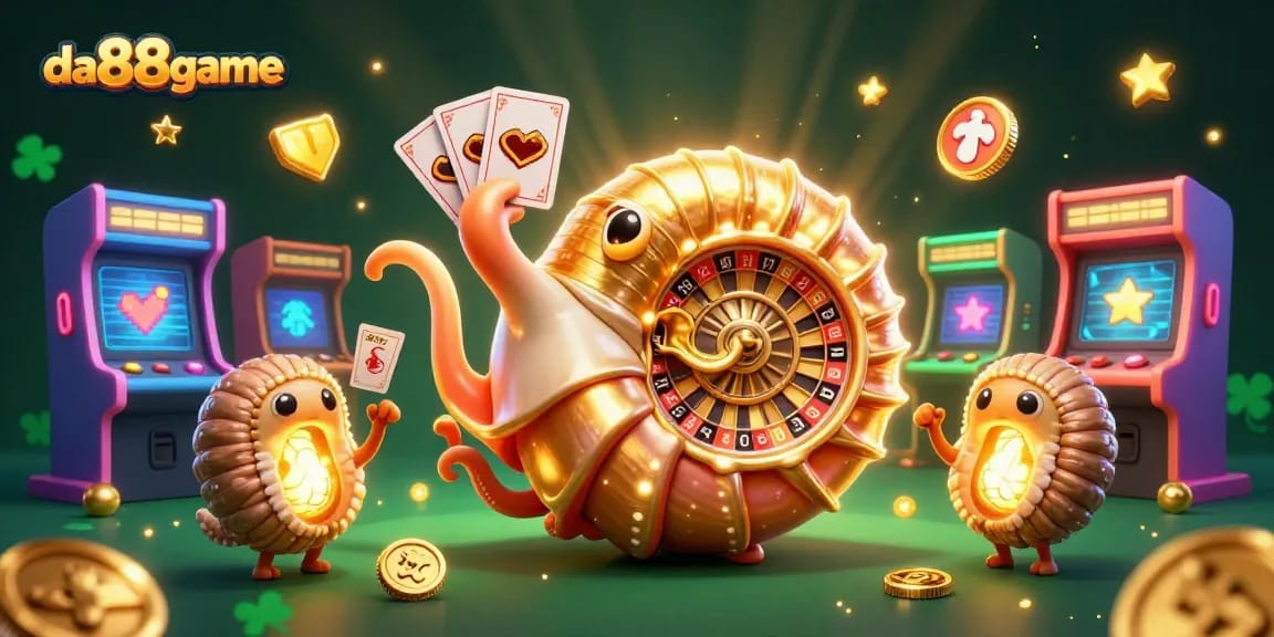 Engage in thrilling games at da88game, featuring a giant nautilus and vibrant casino elements.