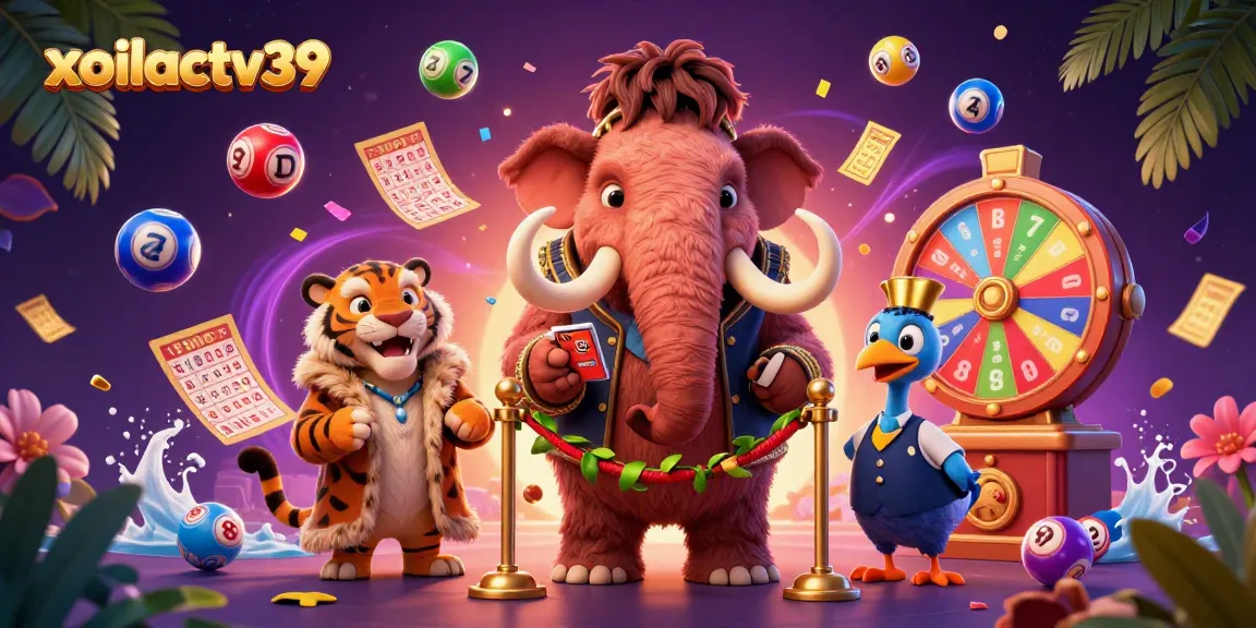 Join the action at xoilactv39 with colorful lottery balls and animated casino characters.
