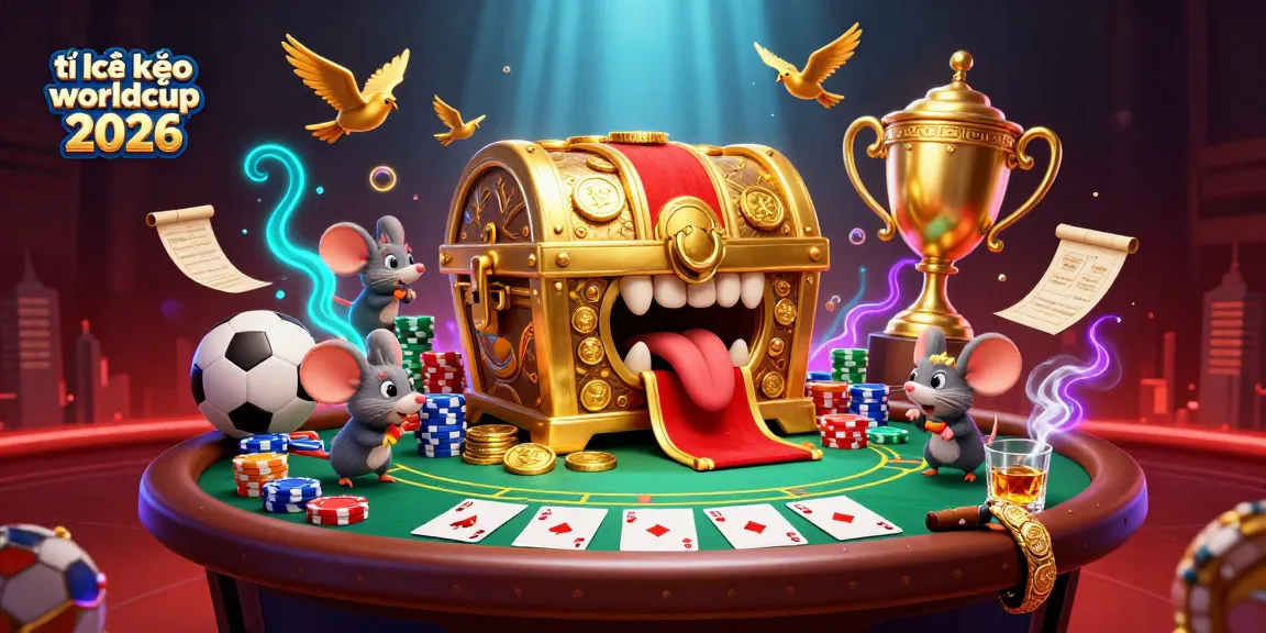 Engage in tỉ lệ kèo worldcup 2026 with a vibrant portrayal of adventurous mice attracted to treasures amidst thrilling sports betting elements.