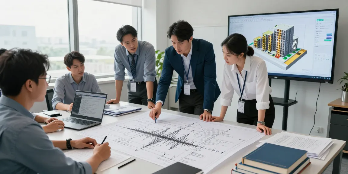 Seismic Design Engineer USA team collaborating on advanced structural designs in a modern office environment.