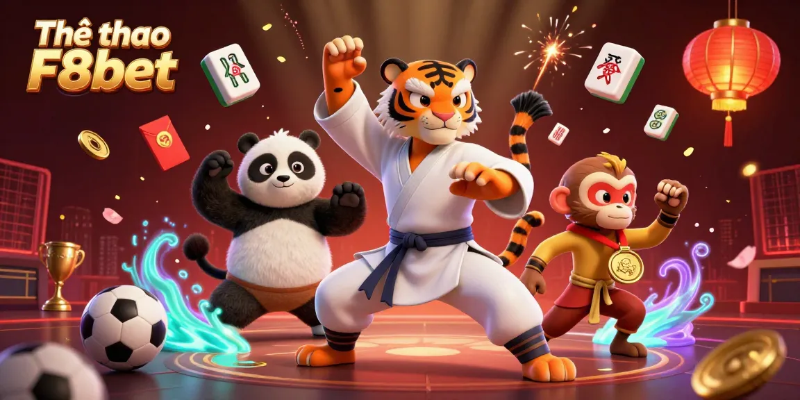 Thể thao F8bet showcases a dynamic scene of sports betting excitement with animated characters and vibrant game elements.
