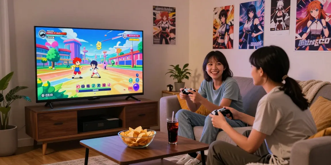 Friends enjoying popular hentaigames together in a cozy living room.