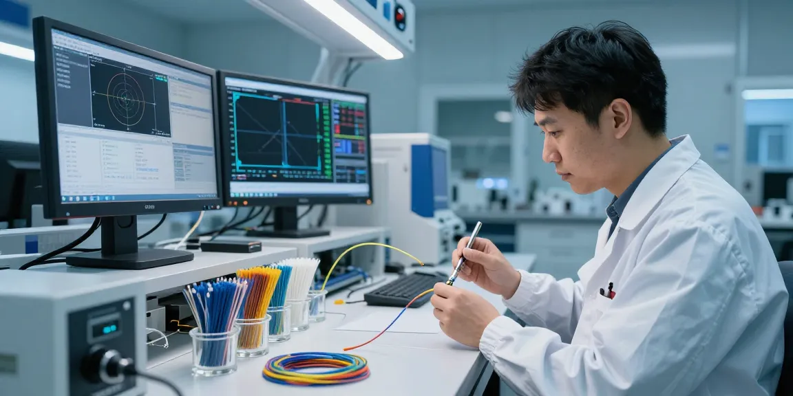 Engineer assembling fiber optic cables, showcasing what fiber optic is and its technology in a professional lab.
