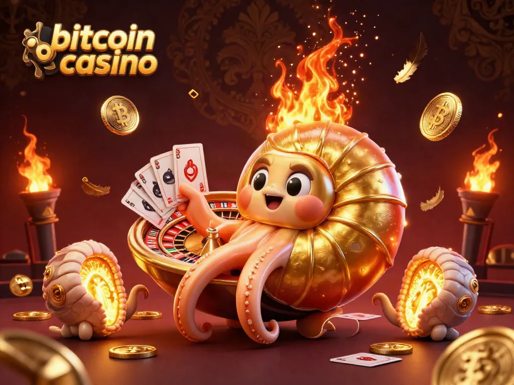 Experience the excitement of a bitcoin casino with vibrant 3D characters, shining coins, and dramatic gaming elements.