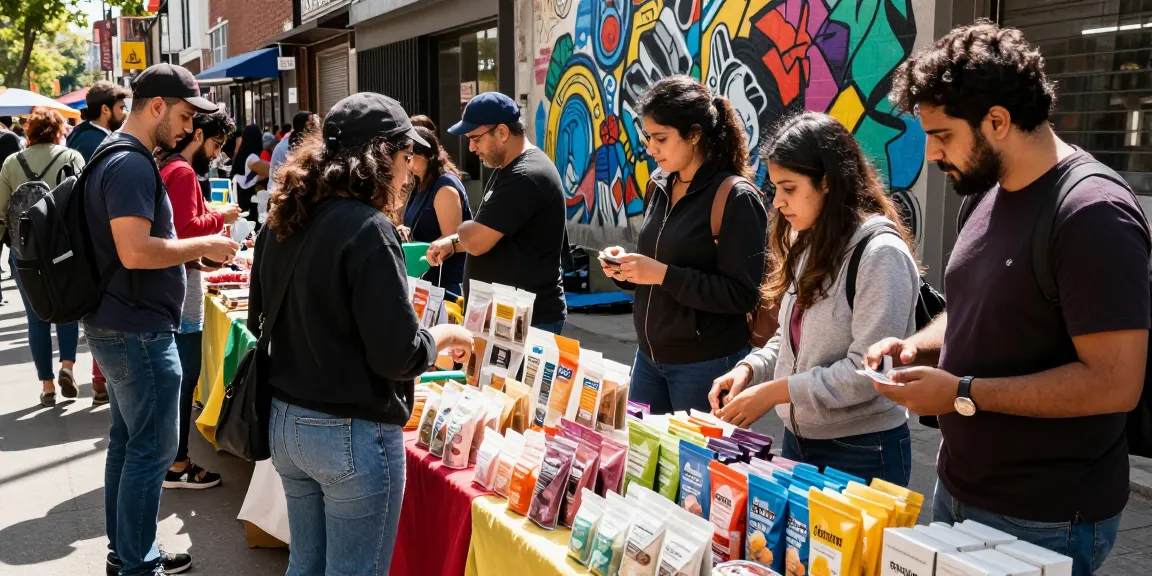 Engaging urban market scene showcasing buy cocaine powder online options with diverse shoppers exploring vibrant stalls amidst colorful products.