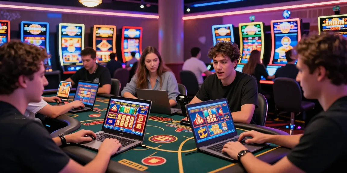 Players enjoying LUCK8's vibrant online casino experience on multiple devices, showcasing excitement and engaging gameplay.