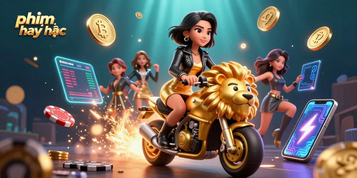 Engage with phim mới hay nhất online as a glamorous Asian woman rides a golden lion mascot.