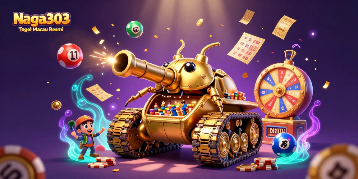 Naga303 Togel Macau Resmi showcases a vibrant 3D casino tank bursting with lottery fun and excitement.