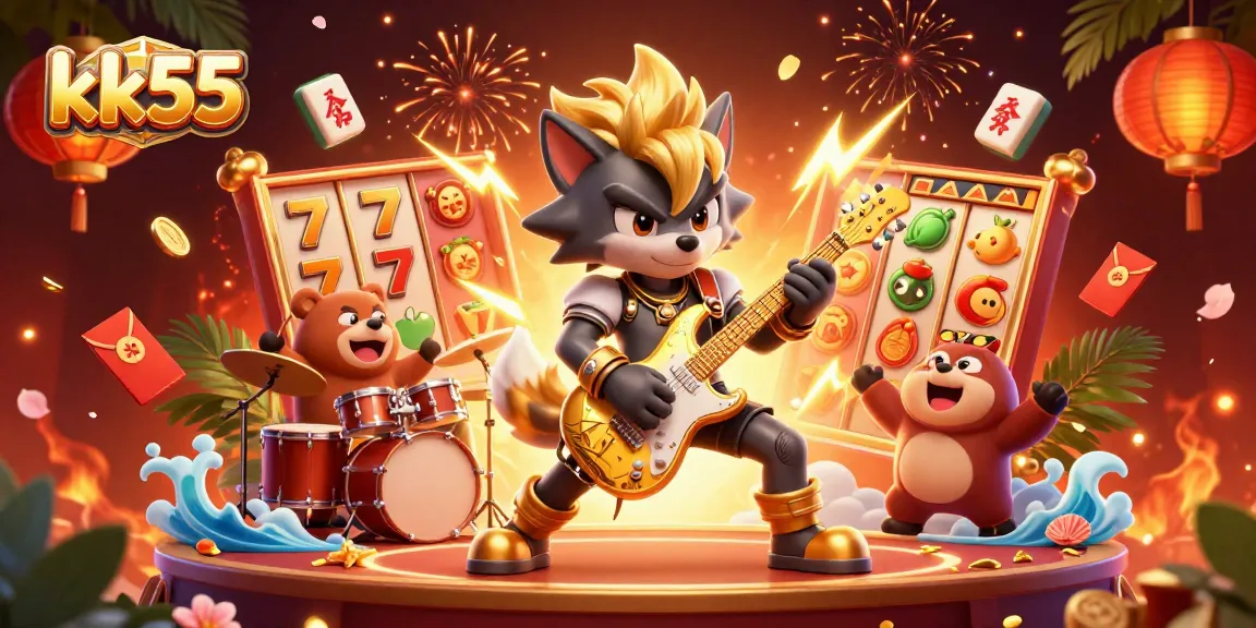 kk55 betting action illustration featuring dynamic casino characters and vibrant game elements.