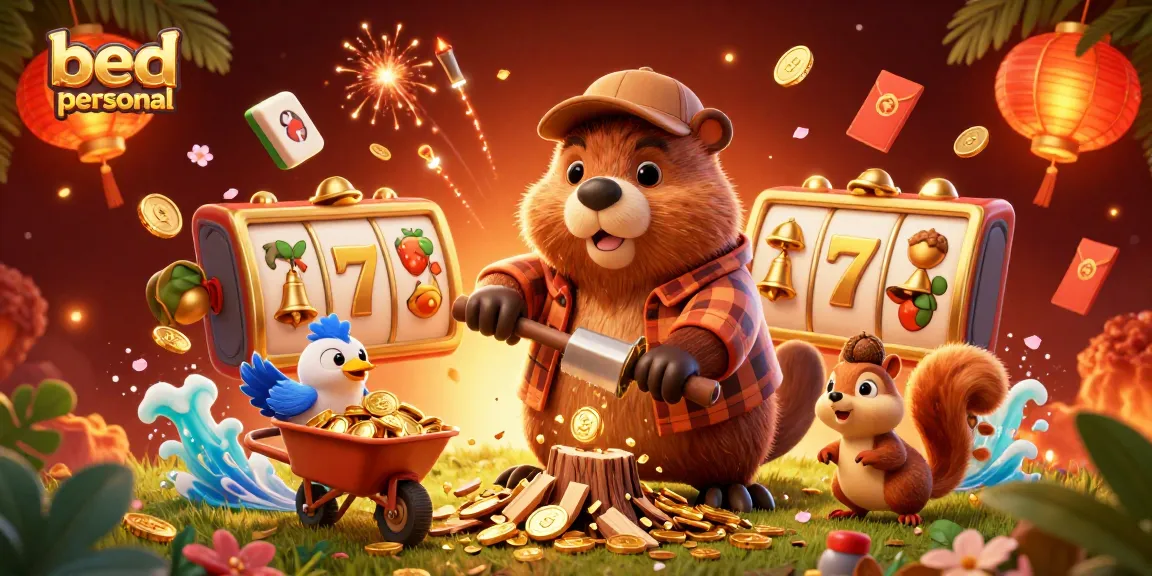 Spin the reels on bed personal while a beaver rains gold coins in this lively casino scene!