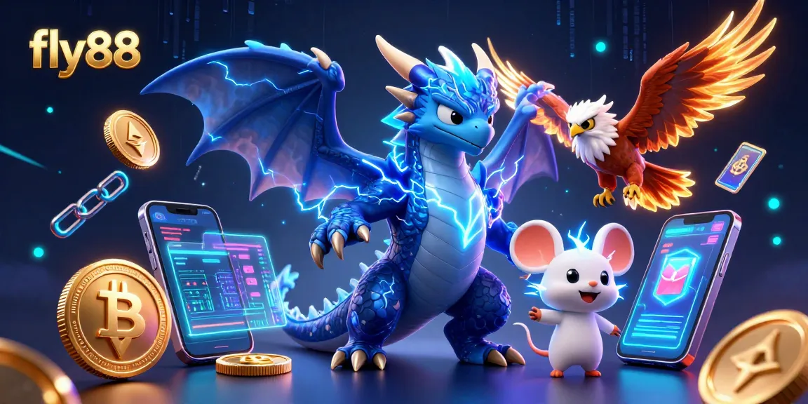 Experience the thrill of fly88 with an electrifying dragon and vibrant gaming elements.