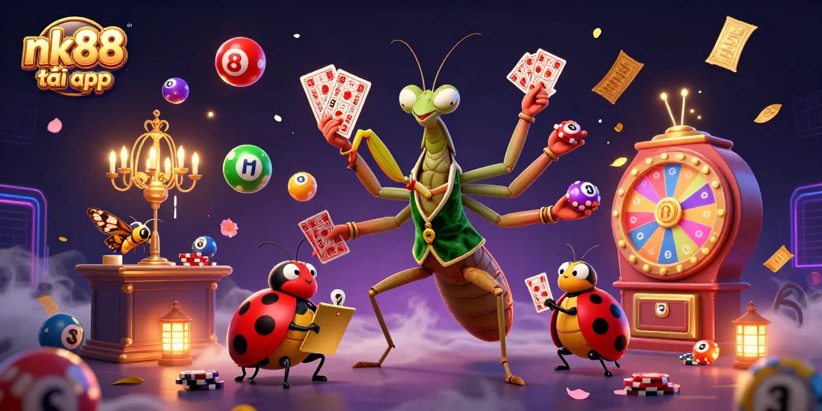 Engage with nk88 tải app’s dynamic and colorful illustration featuring vibrant lottery elements and interactive characters.