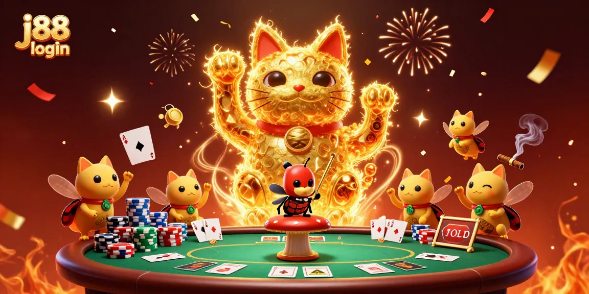 Experience excitement with j88 login and vibrant visuals of casino elements in this dynamic illustration.