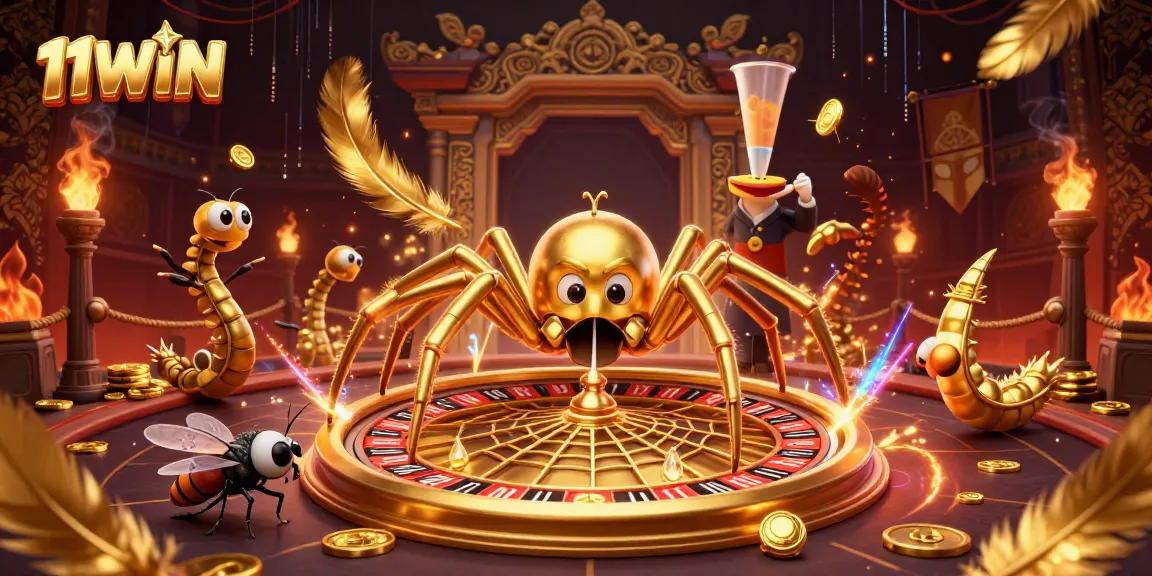 Bet with 11WIN at the vibrant roulette-themed casino scene featuring animated characters.