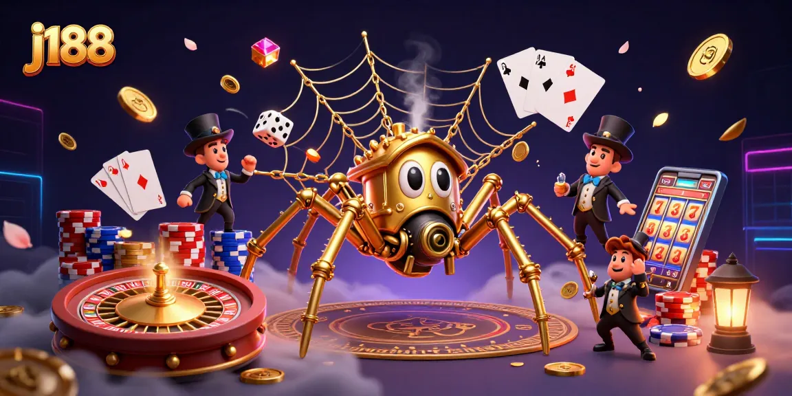 Experience the excitement of j188 with an intricate web of golden chains, poker chips, and dazzling gems.