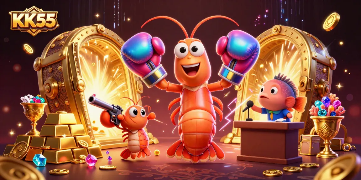 Win big with KK55 in thrilling casino adventures with vibrant 3D characters and golden treasures.