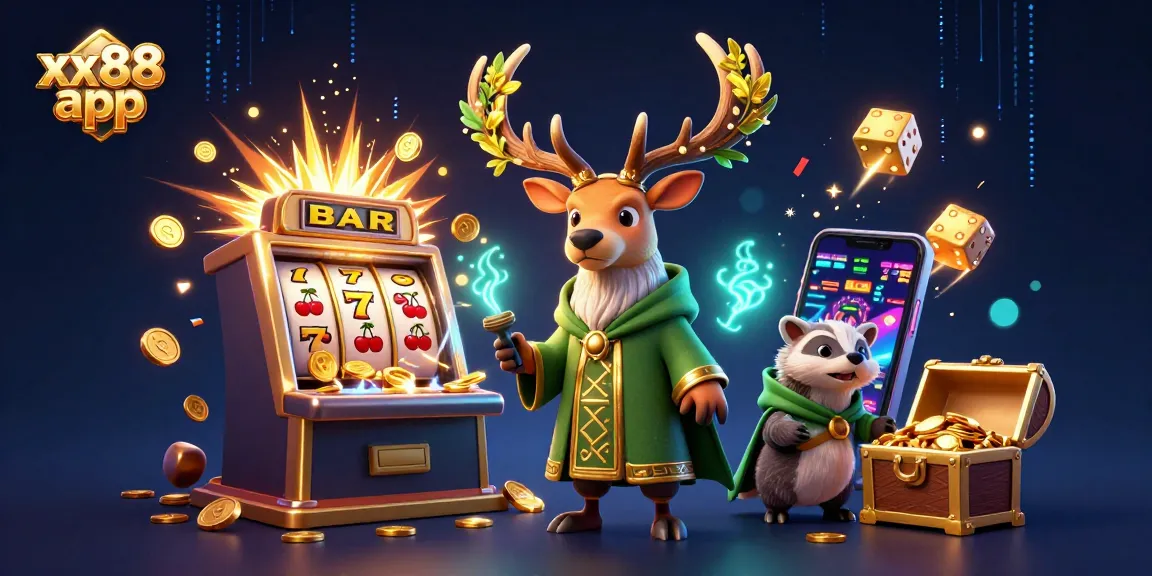 Experience winning with the xx88 app, featuring a druid stag and vibrant jackpot elements.