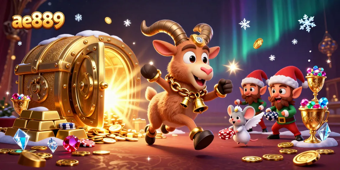 Engage with ae889 at a bustling casino with Krampus, cheeky elves, and sparkling treasures.